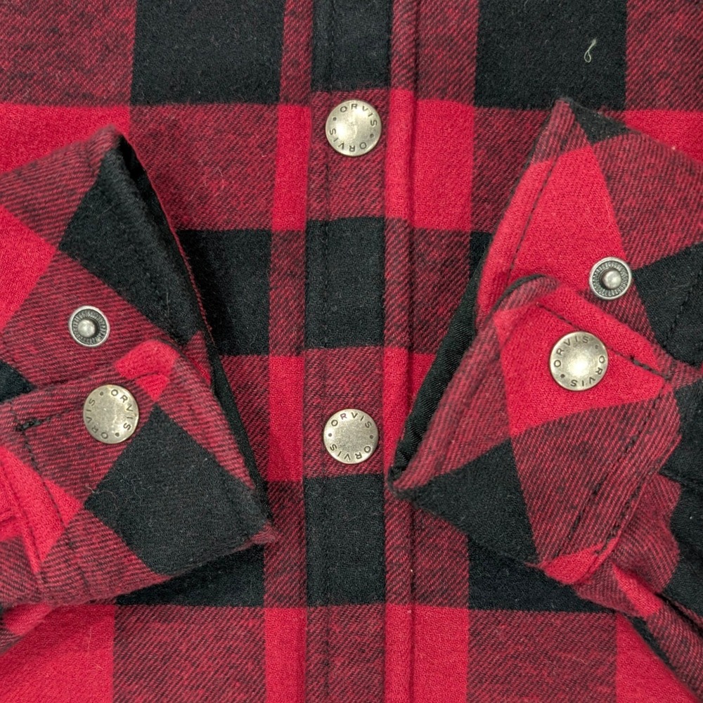 ORVIS Red Black Buffalo Plaid Fleece Lined Shacket Snap Button Gorpcore S‎ - Picture 12 of 12